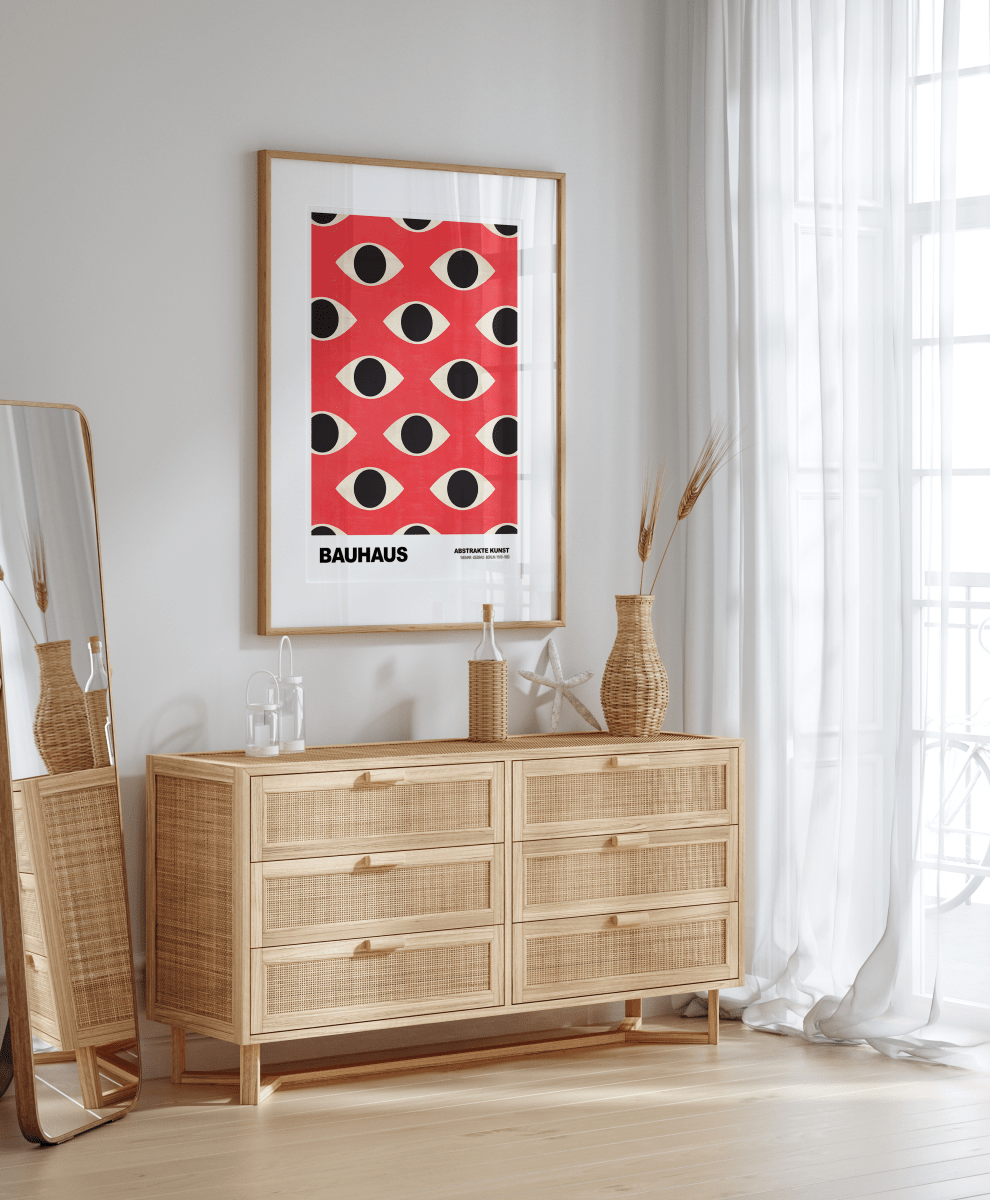 Poster Bauhaus Abstrakte Augen Grafik · Geometrisches Muster in Rot und Beige · Modernes Retro Design · Deko Print ohne Rahmen - justgoodmood