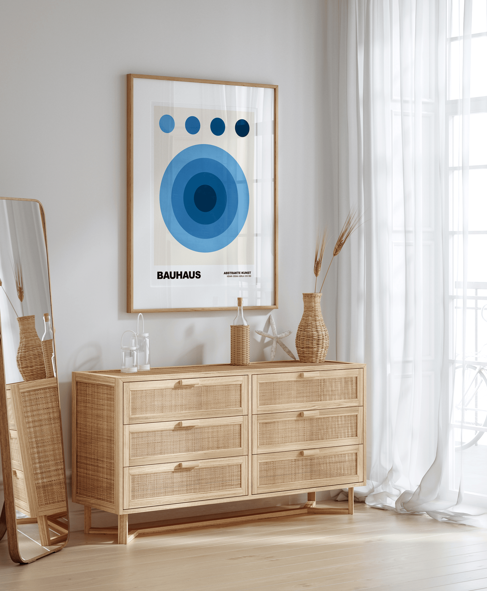 Poster Bauhaus Abstrakte Kunst · Blauer Kreis in modernem Design · Geometrisches Wandbild im Retro - Stil · Deko Print ohne Rahmen - justgoodmood