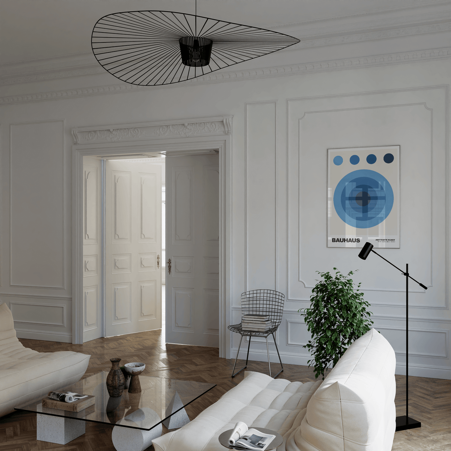 Poster Bauhaus Abstrakte Kunst · Blauer Kreis in modernem Design · Geometrisches Wandbild im Retro - Stil · Deko Print ohne Rahmen - justgoodmood