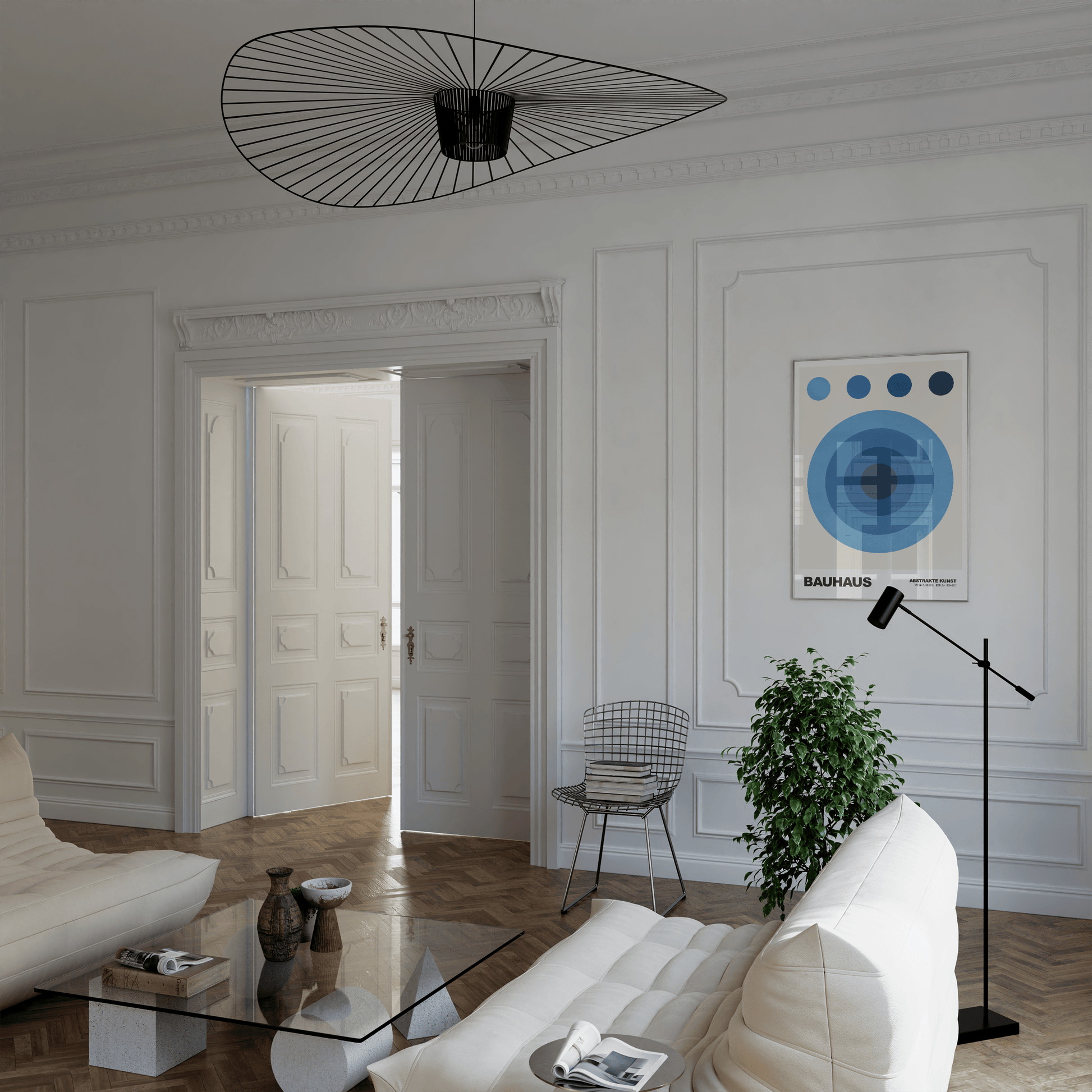 Poster Bauhaus Abstrakte Kunst · Blauer Kreis in modernem Design · Geometrisches Wandbild im Retro - Stil · Deko Print ohne Rahmen - justgoodmood