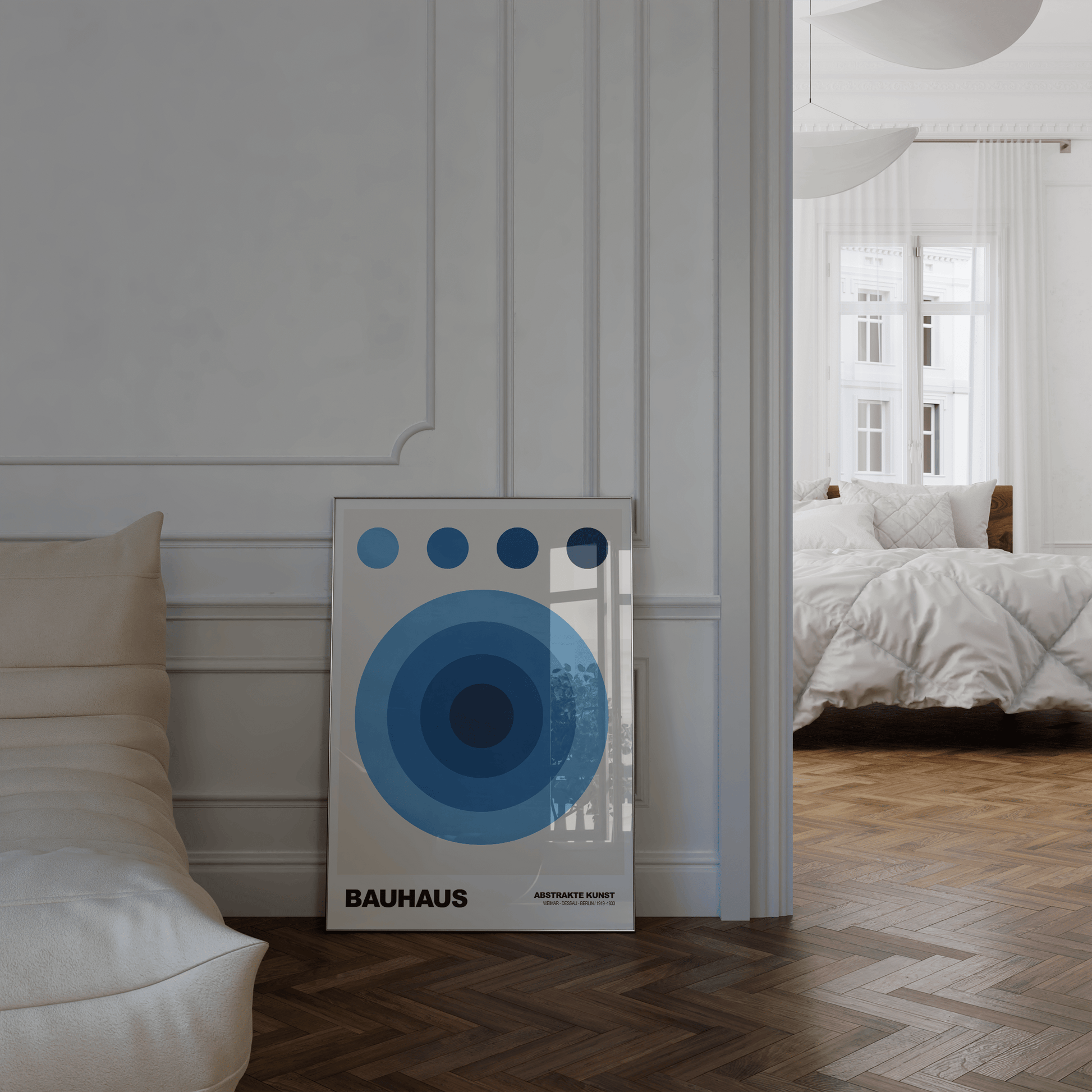 Poster Bauhaus Abstrakte Kunst · Blauer Kreis in modernem Design · Geometrisches Wandbild im Retro - Stil · Deko Print ohne Rahmen - justgoodmood