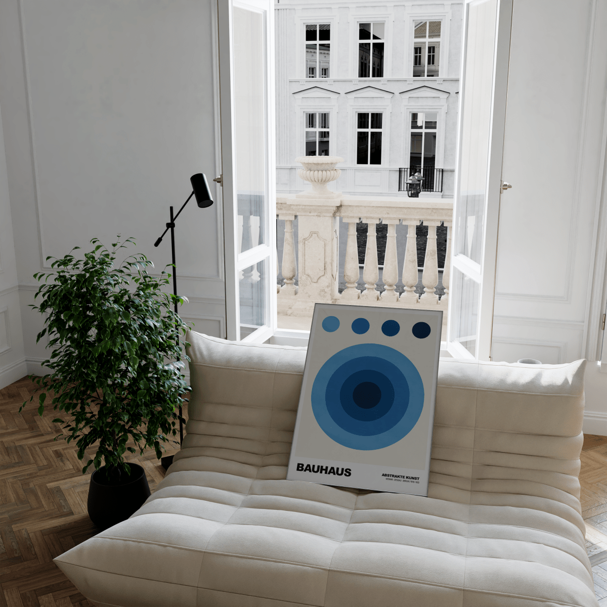 Poster Bauhaus Abstrakte Kunst · Blauer Kreis in modernem Design · Geometrisches Wandbild im Retro - Stil · Deko Print ohne Rahmen - justgoodmood