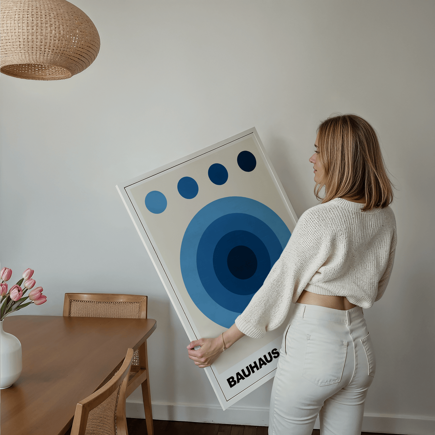 Poster Bauhaus Abstrakte Kunst · Blauer Kreis in modernem Design · Geometrisches Wandbild im Retro - Stil · Deko Print ohne Rahmen - justgoodmood