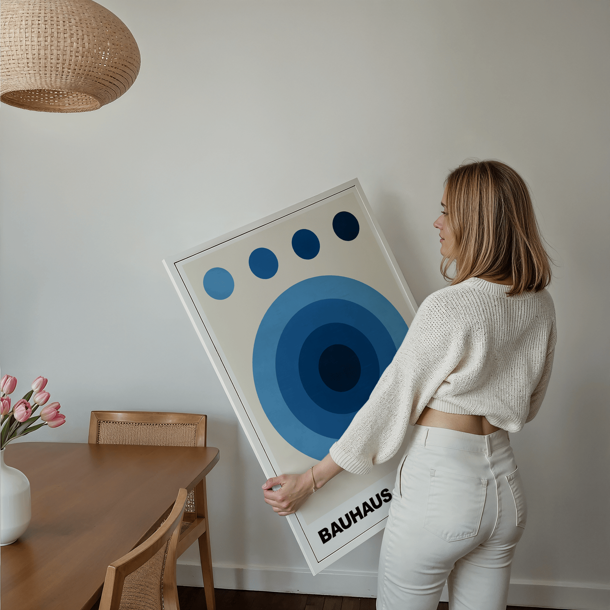 Poster Bauhaus Abstrakte Kunst · Blauer Kreis in modernem Design · Geometrisches Wandbild im Retro - Stil · Deko Print ohne Rahmen - justgoodmood