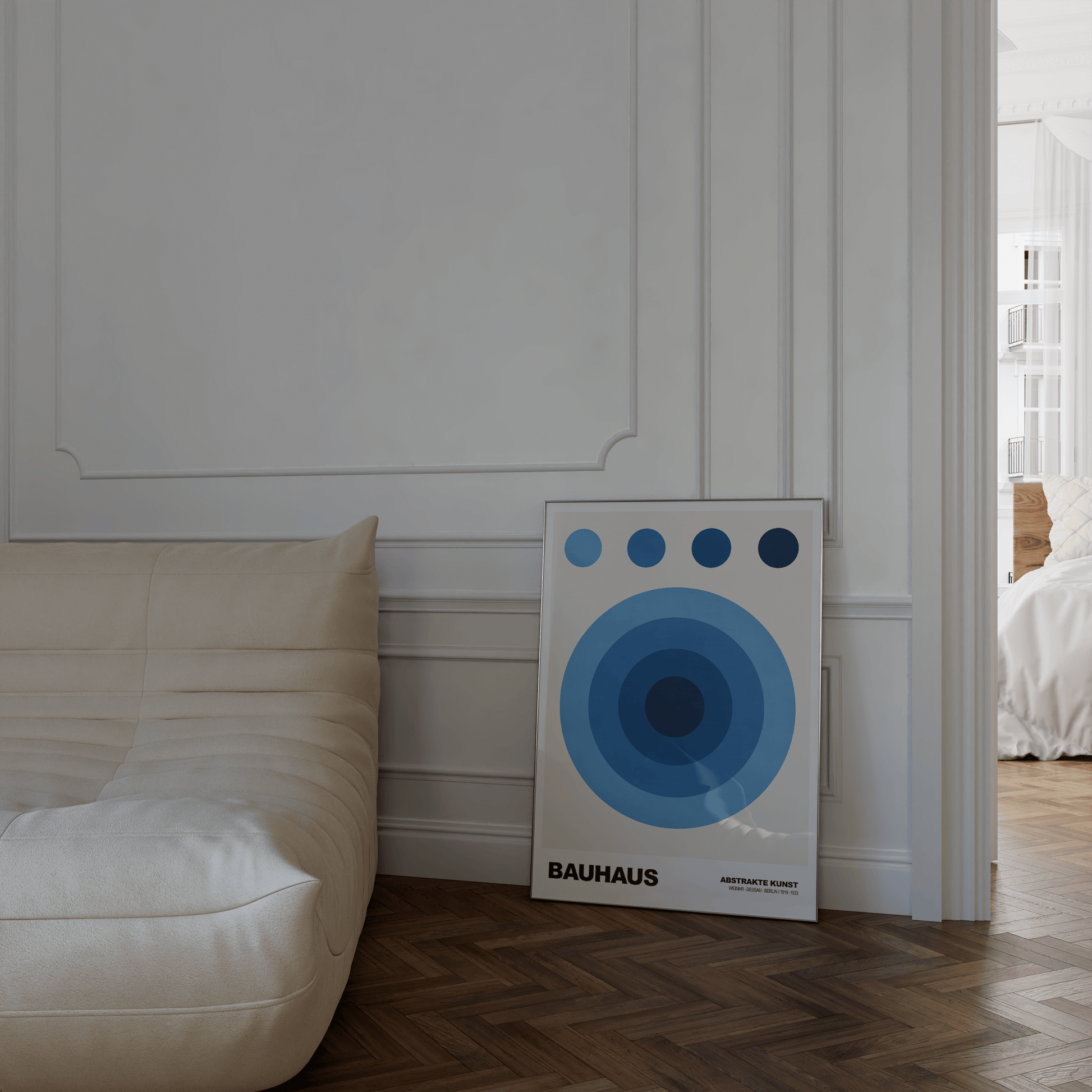 Poster Bauhaus Abstrakte Kunst · Blauer Kreis in modernem Design · Geometrisches Wandbild im Retro - Stil · Deko Print ohne Rahmen - justgoodmood