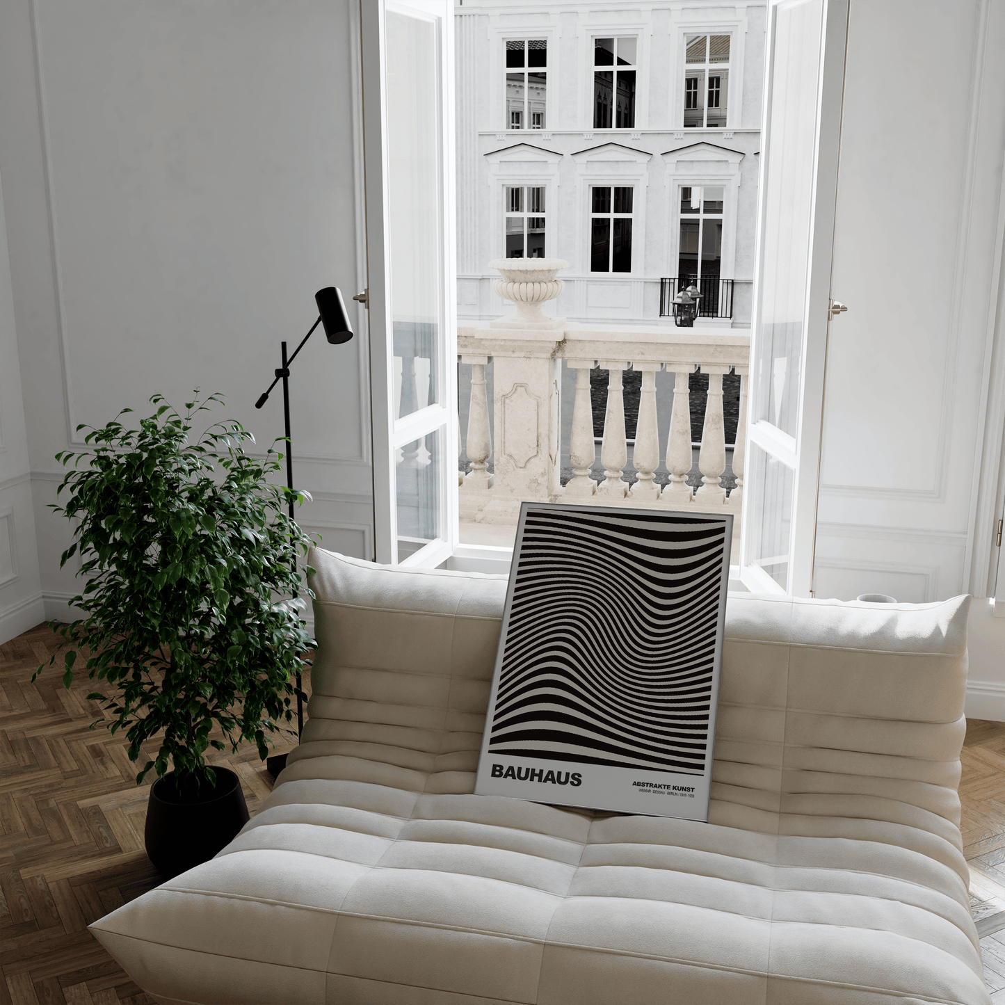 Poster Bauhaus Abstrakte Kunst · Organisches Linienmuster in Schwarz Beige · Retro Optik Design · Print ohne Rahmen - justgoodmood