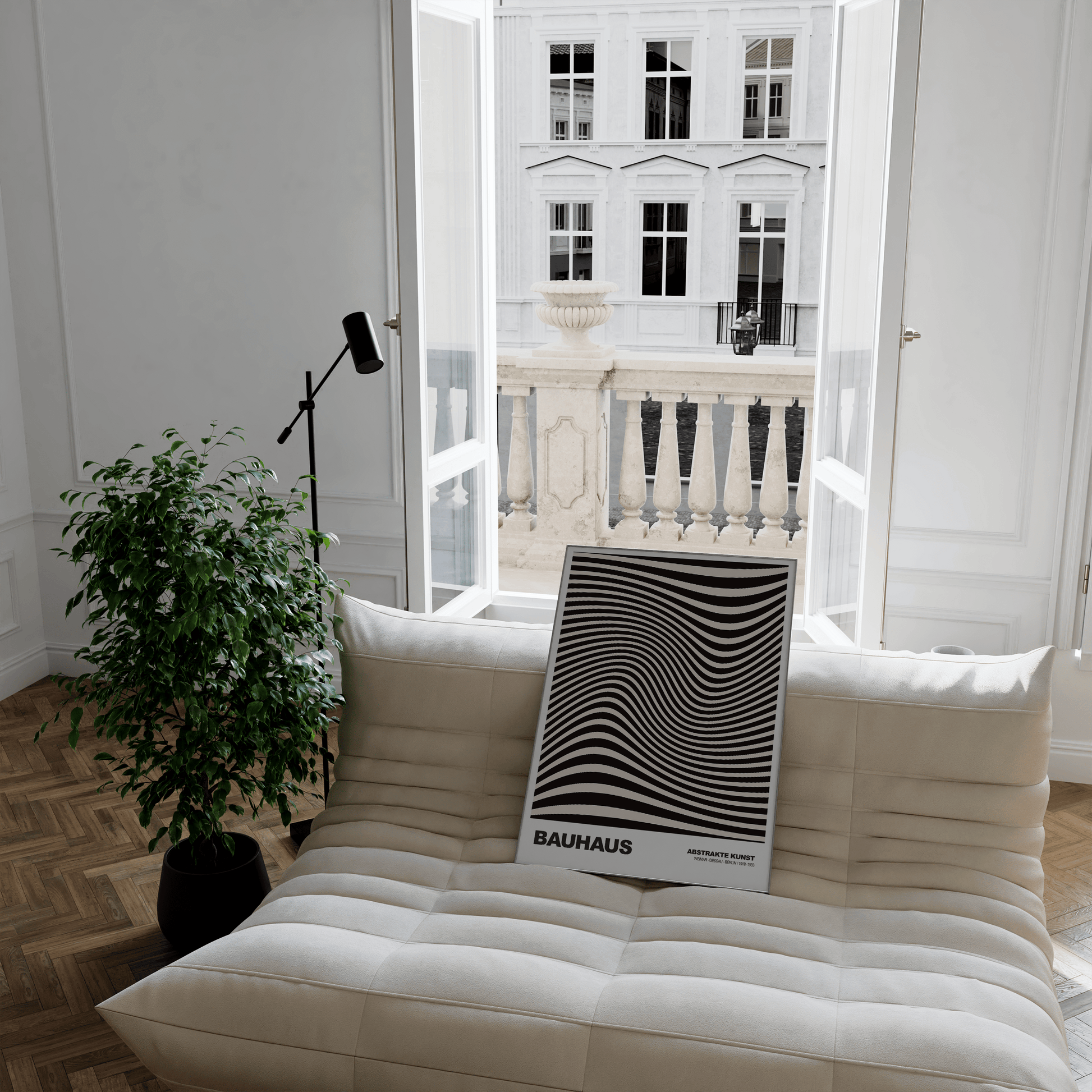 Poster Bauhaus Abstrakte Kunst · Organisches Linienmuster in Schwarz Beige · Retro Optik Design · Print ohne Rahmen - justgoodmood