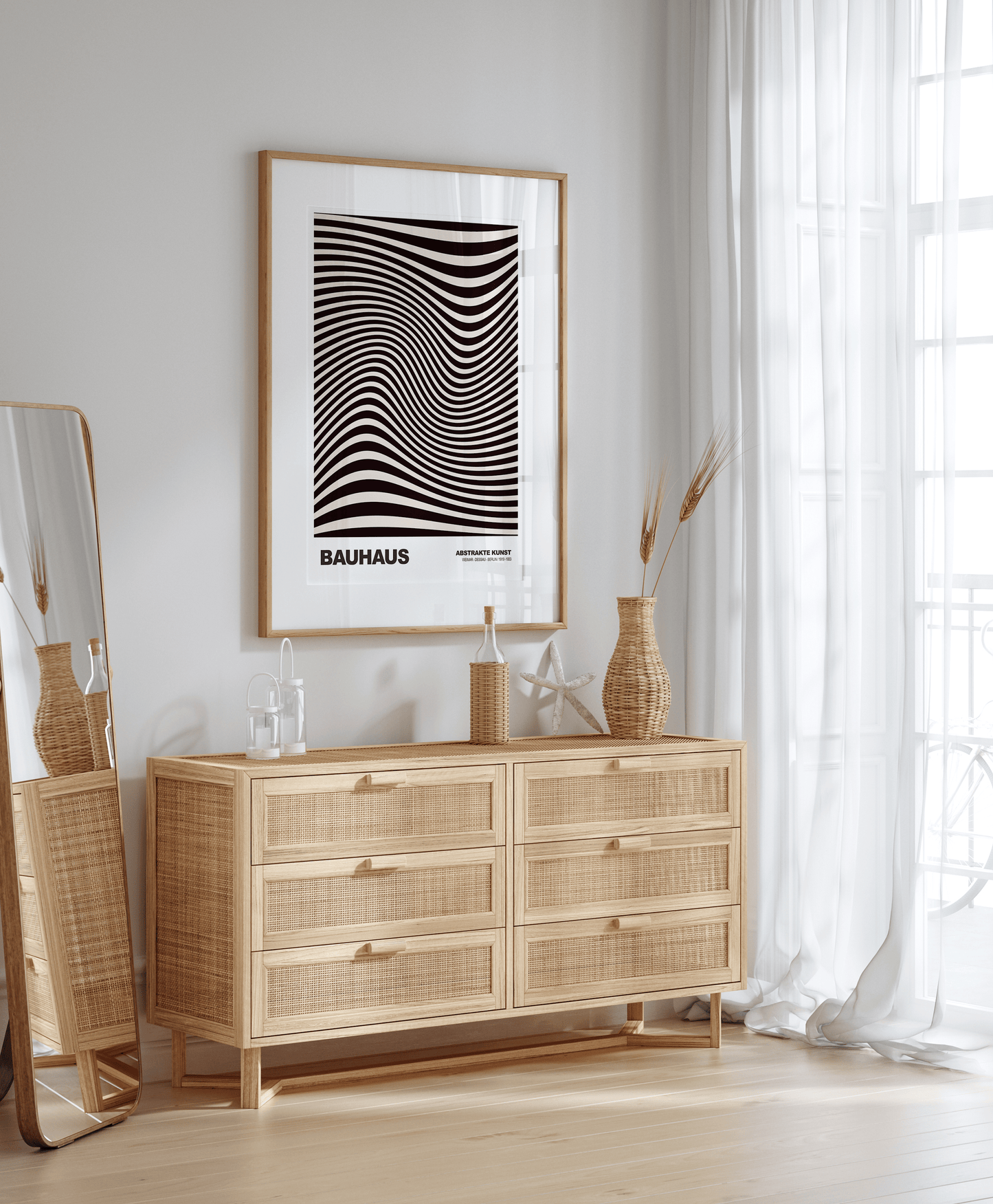Poster Bauhaus Abstrakte Kunst · Organisches Linienmuster in Schwarz Beige · Retro Optik Design · Print ohne Rahmen - justgoodmood