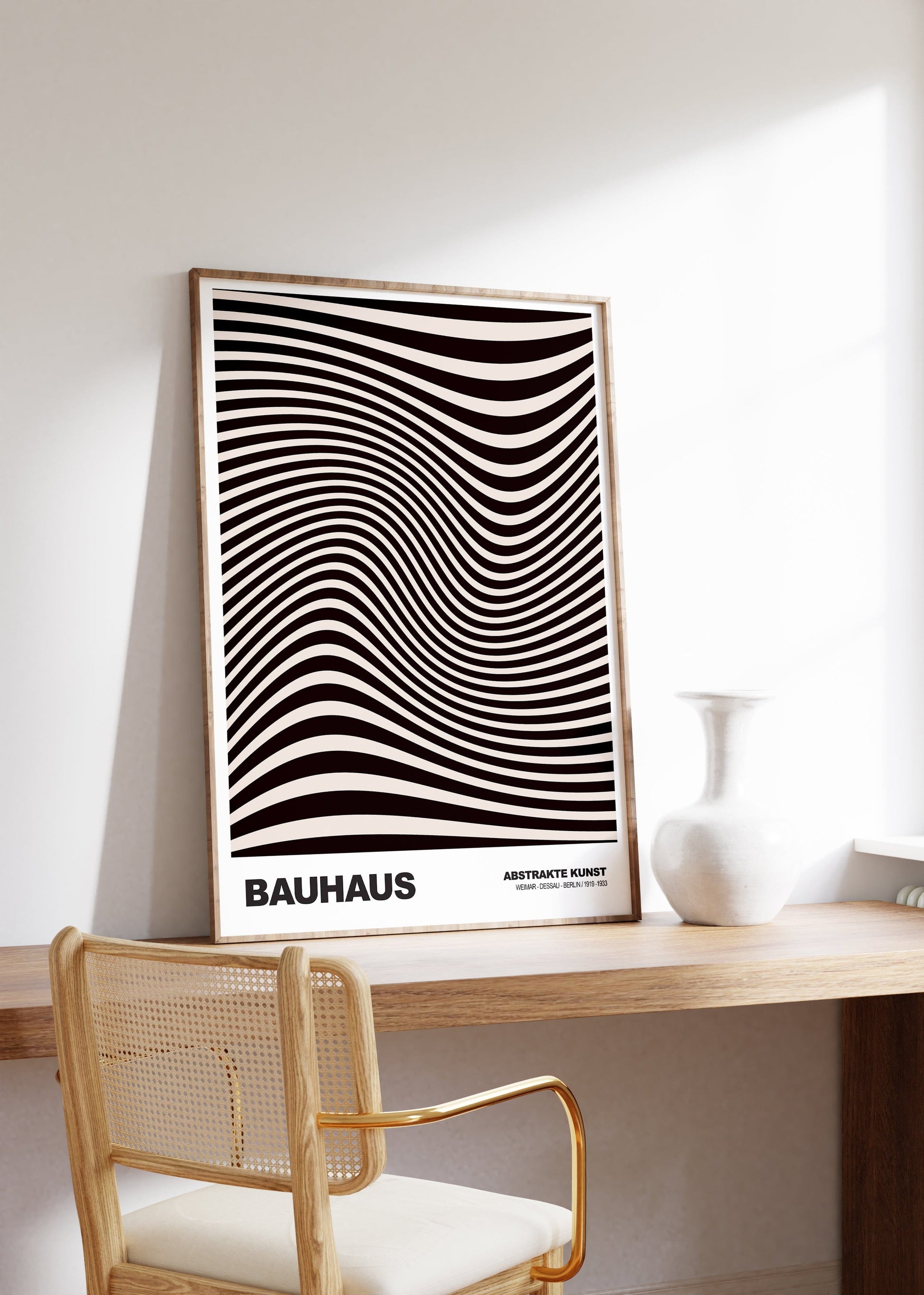 Poster Bauhaus Abstrakte Kunst · Organisches Linienmuster in Schwarz Beige · Retro Optik Design · Print ohne Rahmen - justgoodmood