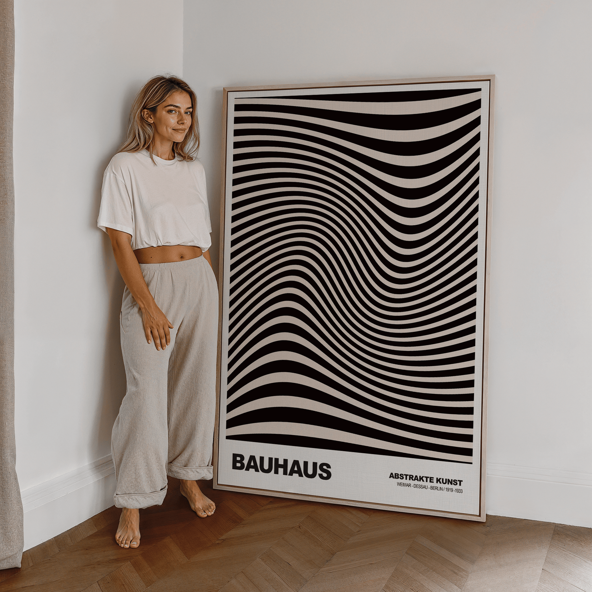 Poster Bauhaus Abstrakte Kunst · Organisches Linienmuster in Schwarz Beige · Retro Optik Design · Print ohne Rahmen - justgoodmood