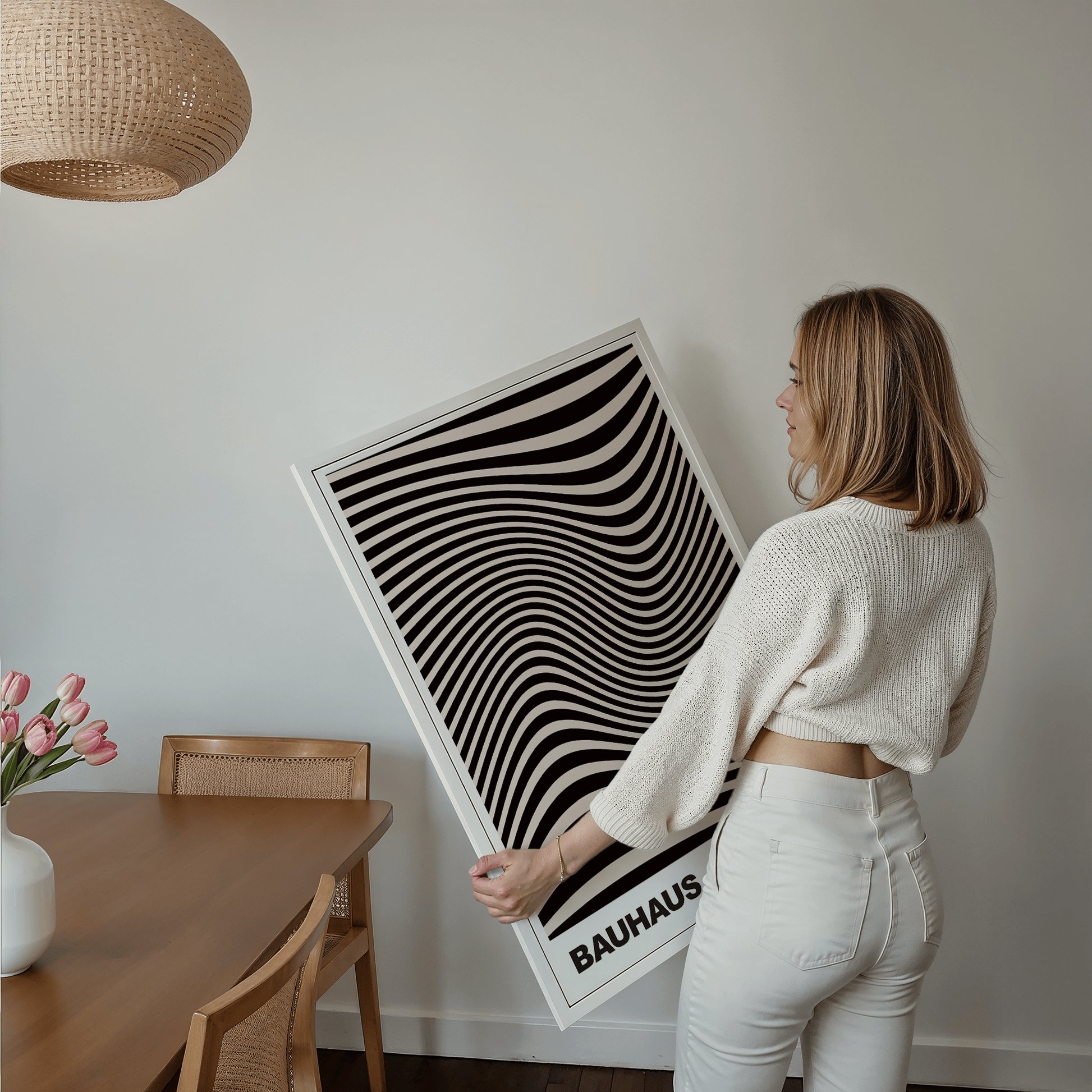 Poster Bauhaus Abstrakte Kunst · Organisches Linienmuster in Schwarz Beige · Retro Optik Design · Print ohne Rahmen - justgoodmood