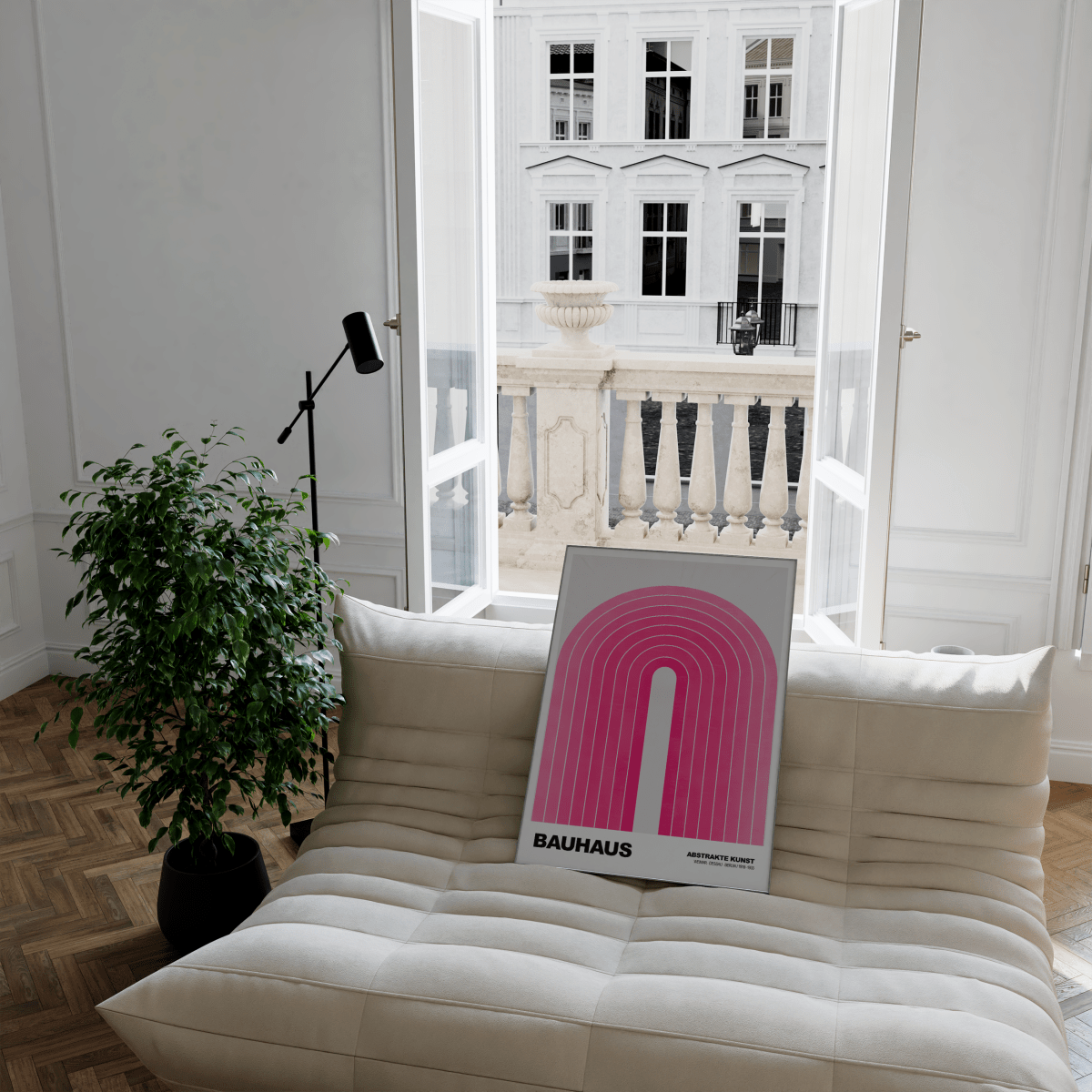 Poster Bauhaus Abstrakte Kunst · Pinke Retro Bogen Grafik im minimalistischen Stil · Geometrisches Wandbild · Deko Print ohne Rahmen - justgoodmood