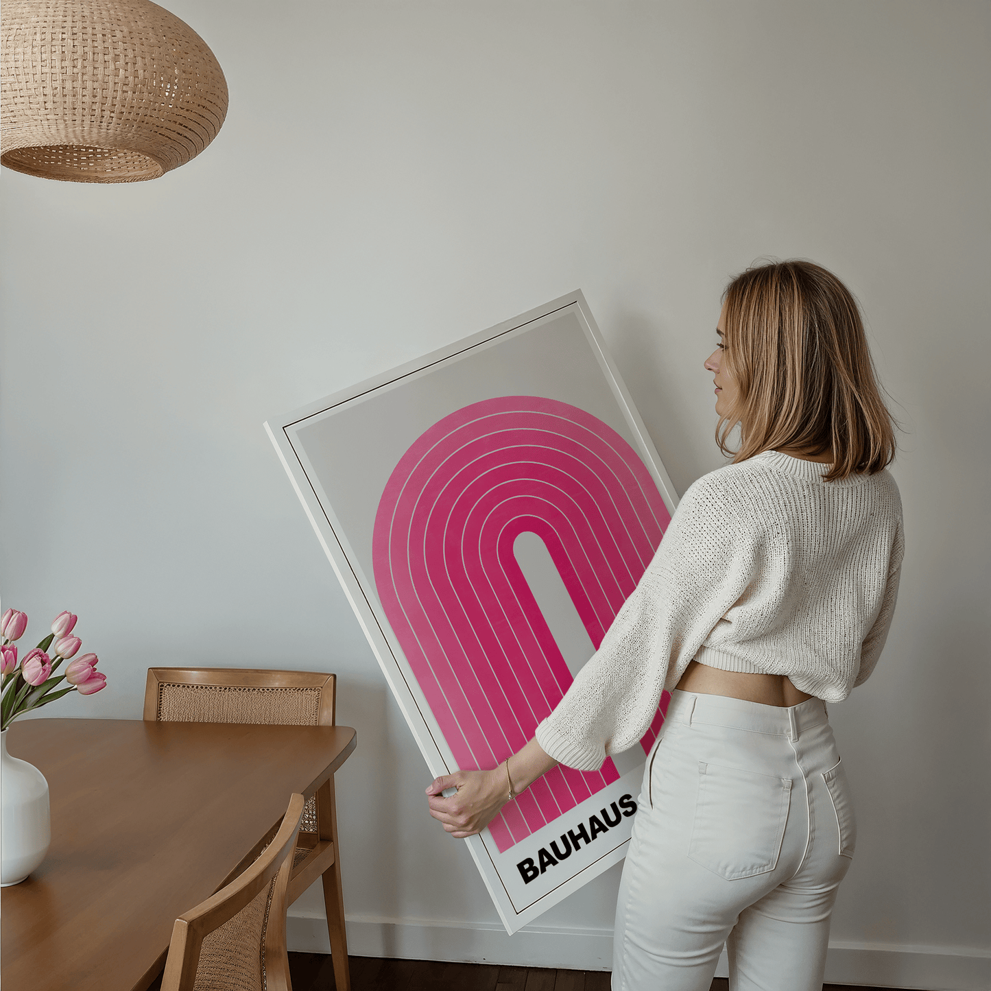 Poster Bauhaus Abstrakte Kunst · Pinke Retro Bogen Grafik im minimalistischen Stil · Geometrisches Wandbild · Deko Print ohne Rahmen - justgoodmood