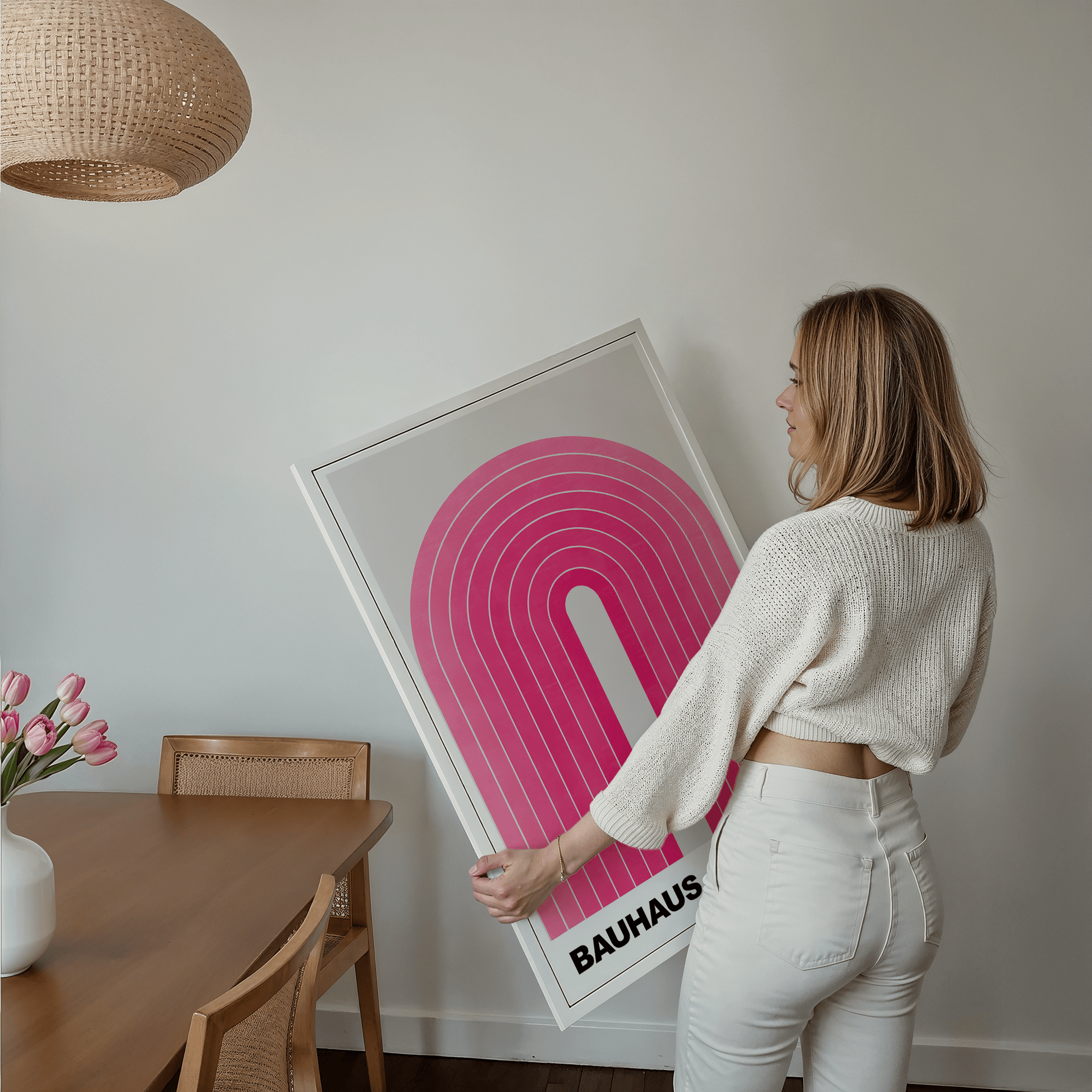 Poster Bauhaus Abstrakte Kunst · Pinke Retro Bogen Grafik im minimalistischen Stil · Geometrisches Wandbild · Deko Print ohne Rahmen - justgoodmood