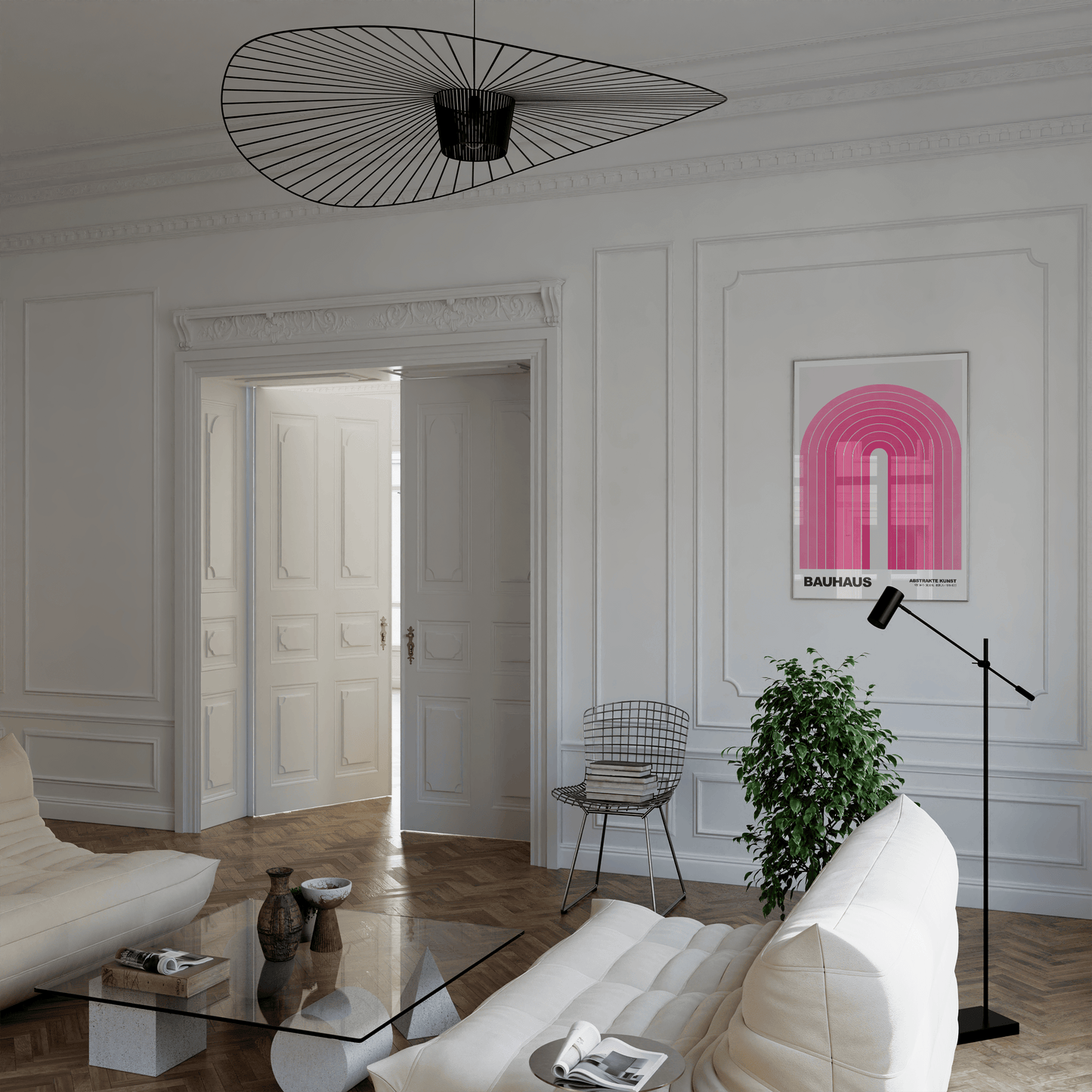 Poster Bauhaus Abstrakte Kunst · Pinke Retro Bogen Grafik im minimalistischen Stil · Geometrisches Wandbild · Deko Print ohne Rahmen - justgoodmood