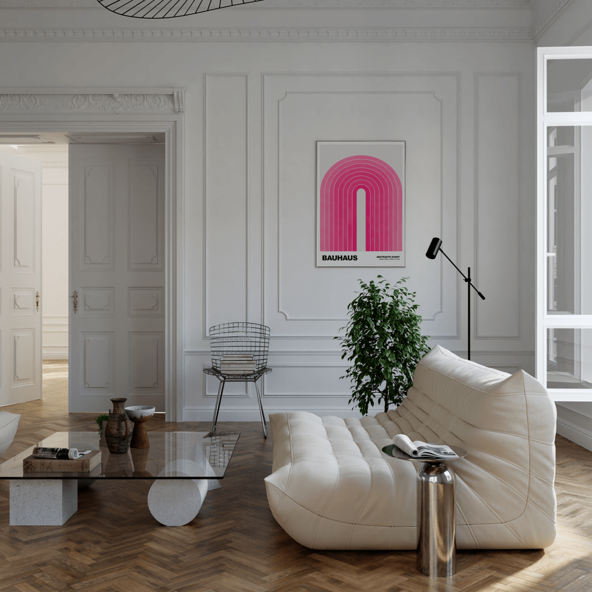 Poster Bauhaus Abstrakte Kunst · Pinke Retro Bogen Grafik im minimalistischen Stil · Geometrisches Wandbild · Deko Print ohne Rahmen - justgoodmood