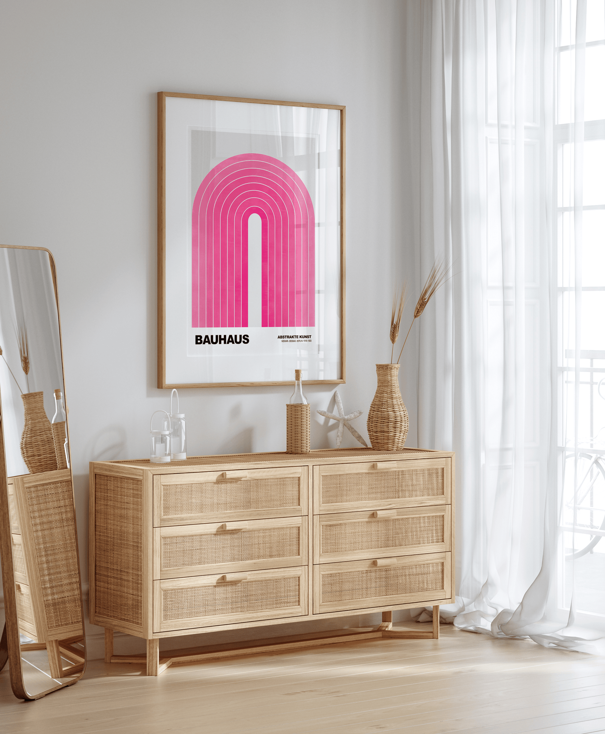 Poster Bauhaus Abstrakte Kunst · Pinke Retro Bogen Grafik im minimalistischen Stil · Geometrisches Wandbild · Deko Print ohne Rahmen - justgoodmood