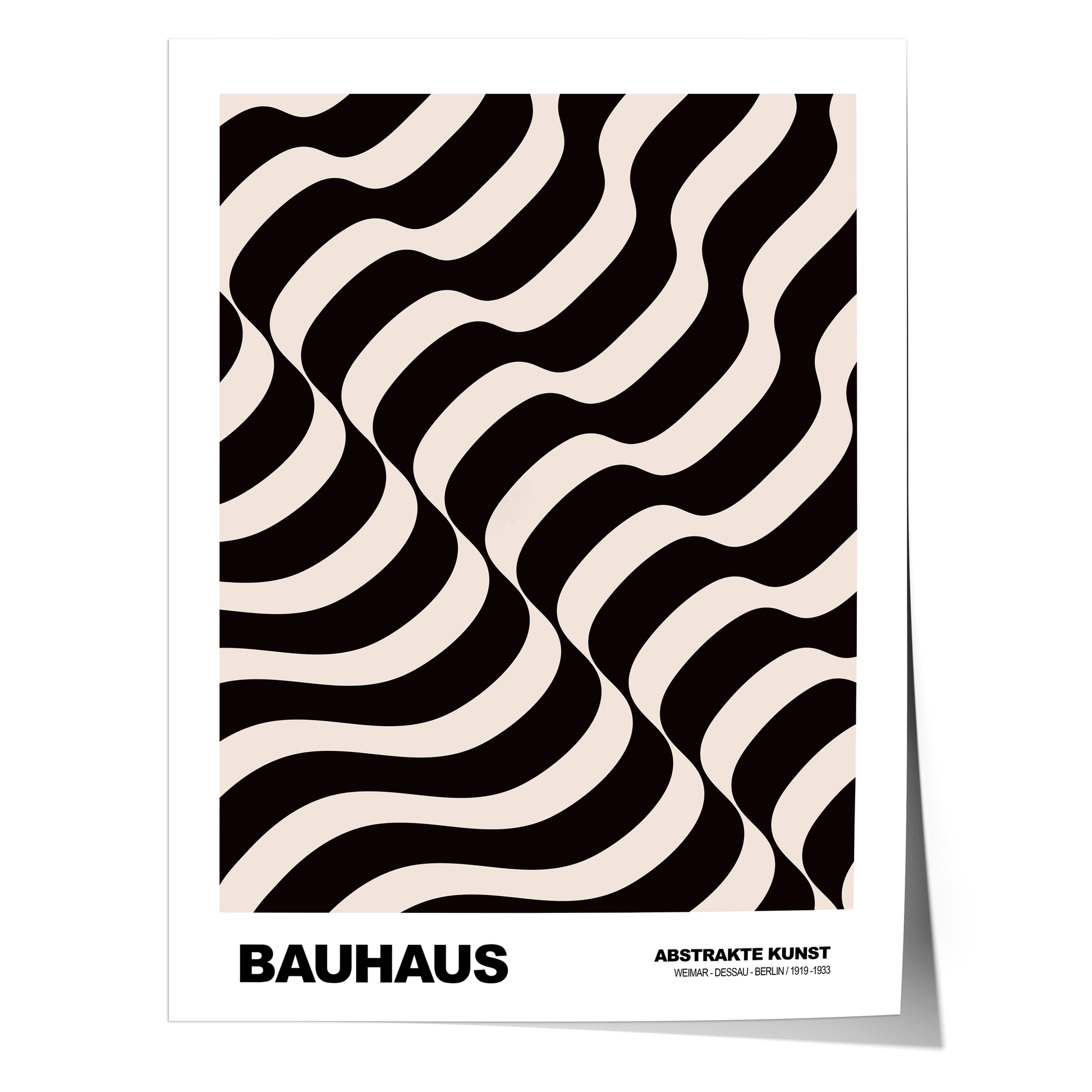 Poster Bauhaus Abstrakte Kunst · Wellenmuster in Beige und Schwarz · Geometrisches Retro Design · Print ohne Rahmen - justgoodmood