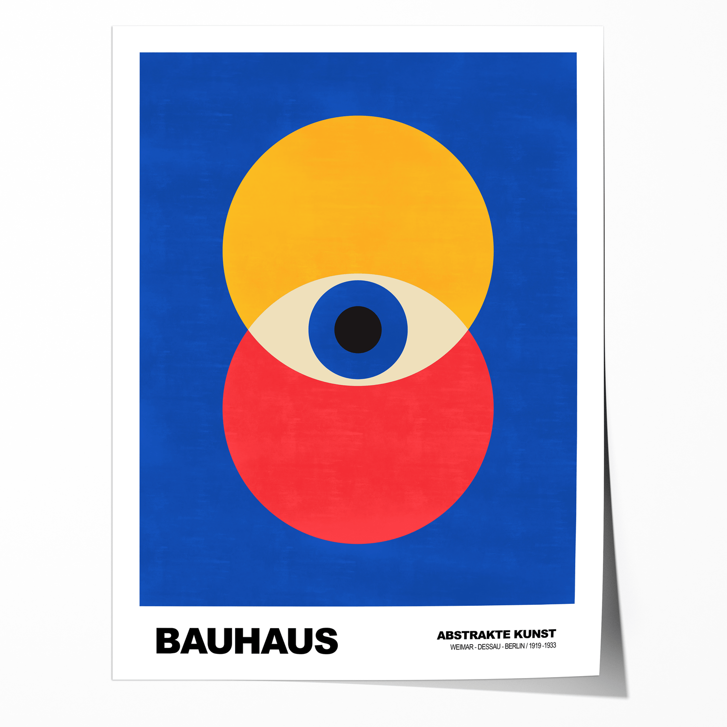 Poster Bauhaus Geometrische Formen · Abstraktes Auge in Primärfarben Blau Rot Gelb · Modernes Design Print ohne Rahmen - justgoodmood