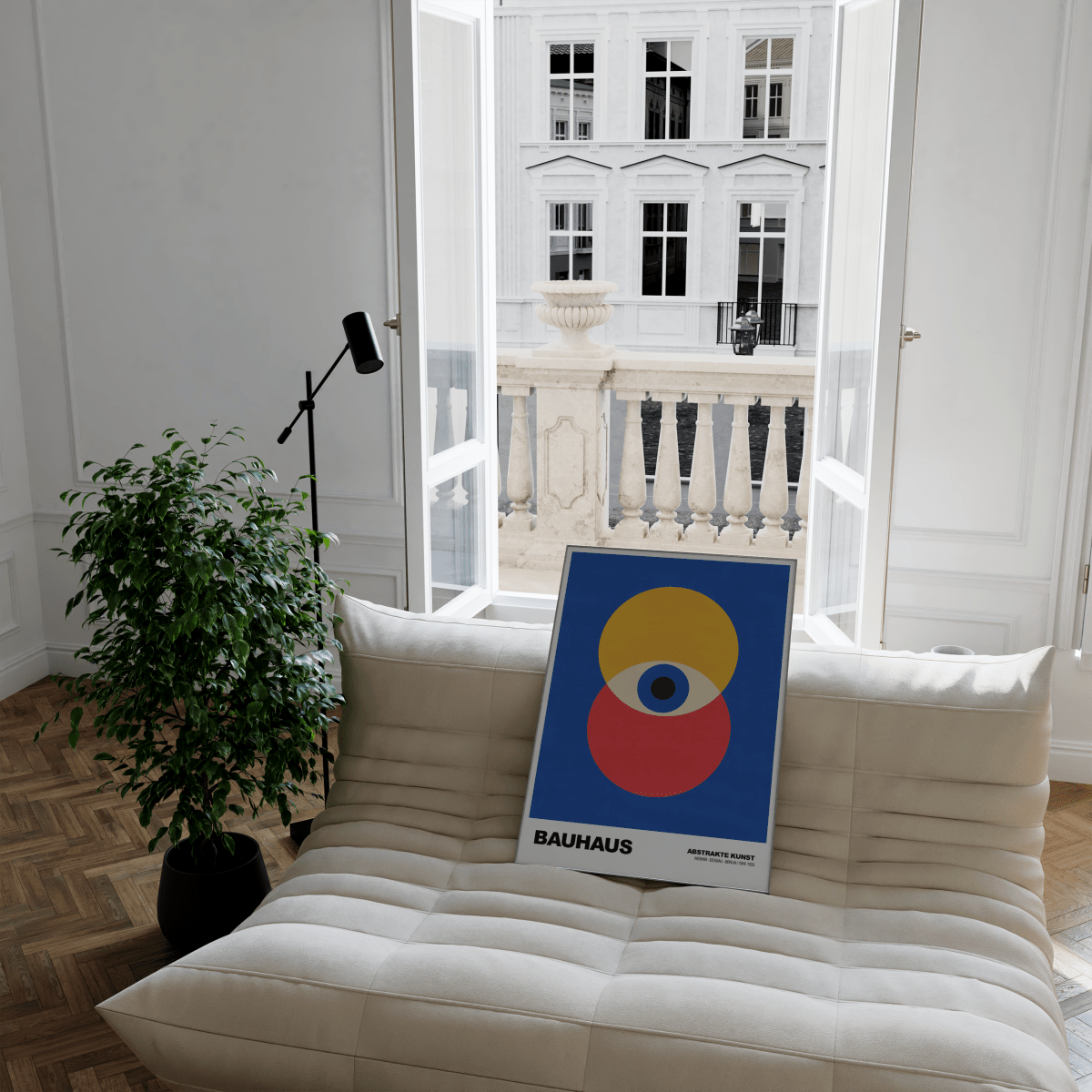 Poster Bauhaus Geometrische Formen · Abstraktes Auge in Primärfarben Blau Rot Gelb · Modernes Design Print ohne Rahmen - justgoodmood