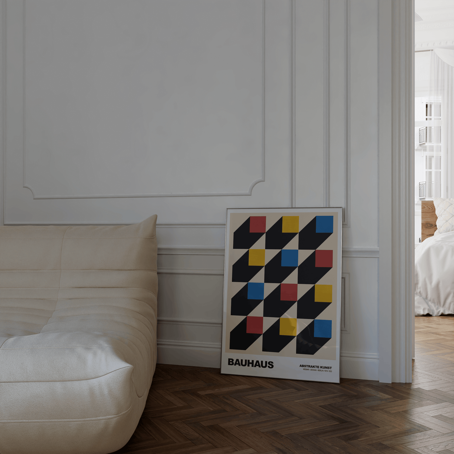 Poster Bauhaus Muster · Geometrisches Design mit Schatten · Modern Art in Primärfarben Rot Gelb Blau · Deko Print ohne Rahmen - justgoodmood