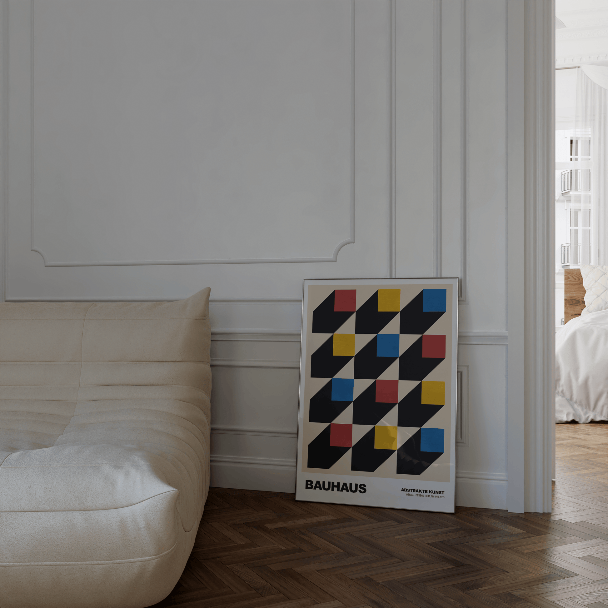 Poster Bauhaus Muster · Geometrisches Design mit Schatten · Modern Art in Primärfarben Rot Gelb Blau · Deko Print ohne Rahmen - justgoodmood