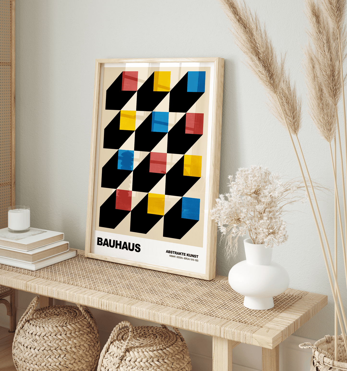 Poster Bauhaus Muster · Geometrisches Design mit Schatten · Modern Art in Primärfarben Rot Gelb Blau · Deko Print ohne Rahmen - justgoodmood
