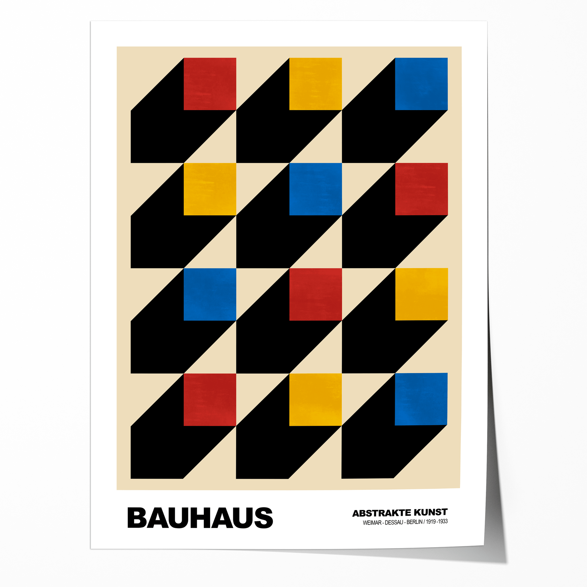 Poster Bauhaus Muster · Geometrisches Design mit Schatten · Modern Art in Primärfarben Rot Gelb Blau · Deko Print ohne Rahmen - justgoodmood