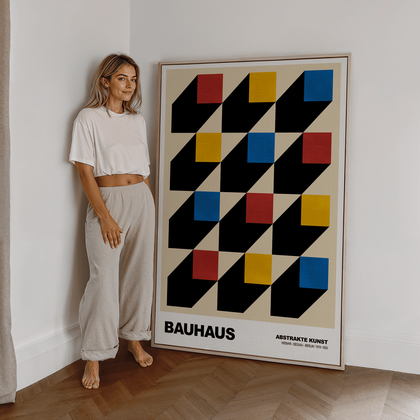 Poster Bauhaus Muster · Geometrisches Design mit Schatten · Modern Art in Primärfarben Rot Gelb Blau · Deko Print ohne Rahmen - justgoodmood