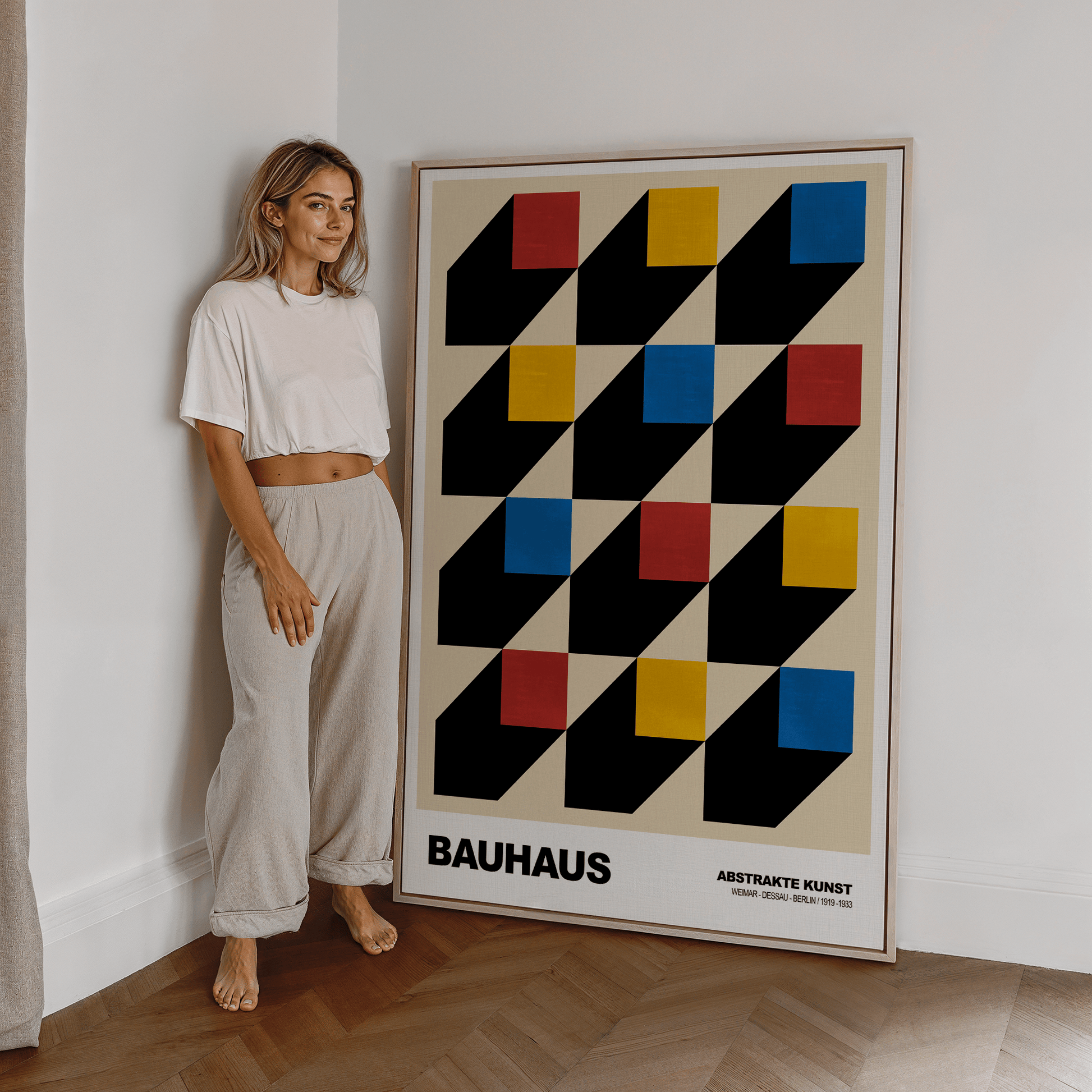 Poster Bauhaus Muster · Geometrisches Design mit Schatten · Modern Art in Primärfarben Rot Gelb Blau · Deko Print ohne Rahmen - justgoodmood