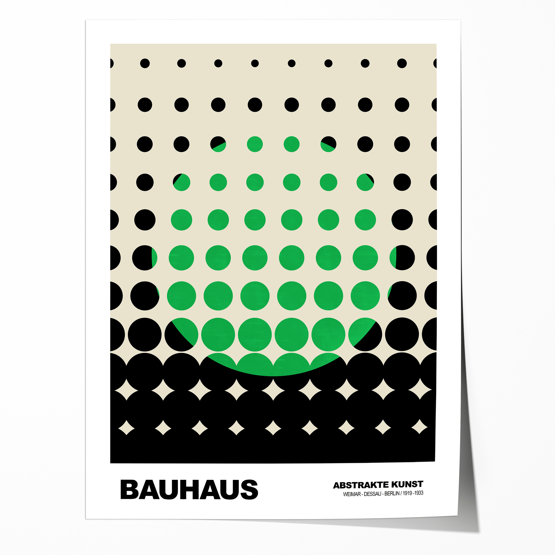 Poster Bauhaus Punkte · Grünes Raster Design auf Beige · Abstrakte Geometrie Wandkunst · Retro Modern Art Deko Print ohne Rahmen - justgoodmood