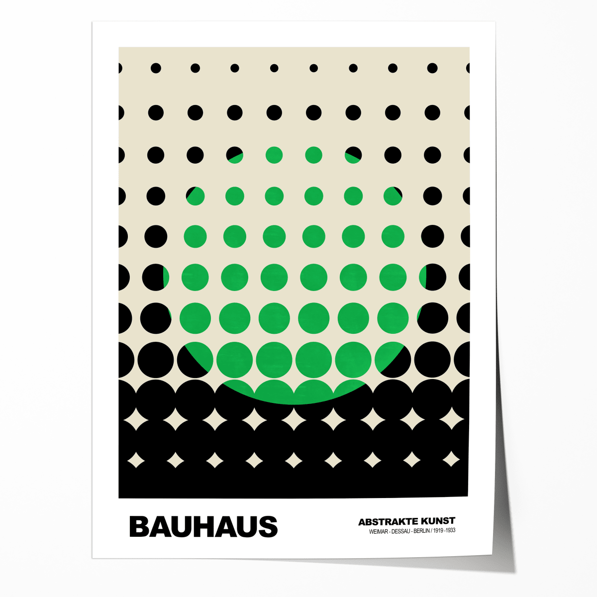 Poster Bauhaus Punkte · Grünes Raster Design auf Beige · Abstrakte Geometrie Wandkunst · Retro Modern Art Deko Print ohne Rahmen - justgoodmood