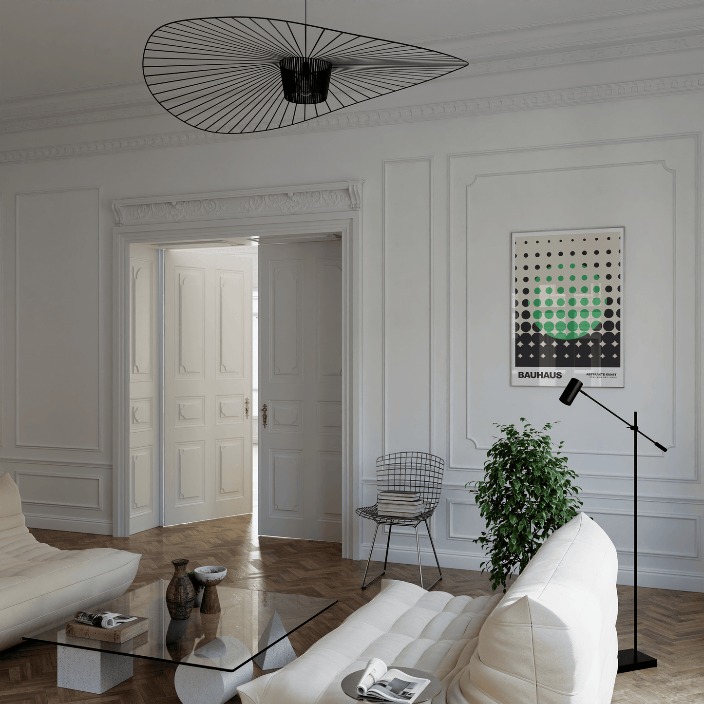 Poster Bauhaus Punkte · Grünes Raster Design auf Beige · Abstrakte Geometrie Wandkunst · Retro Modern Art Deko Print ohne Rahmen - justgoodmood