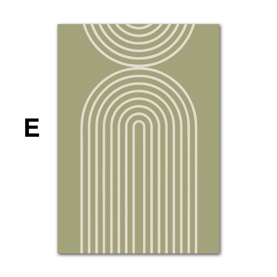 Abstrakte Wanddekoration mit konzentrischen Linien in Beige auf mattgrünem Hintergrund, moderner Kunstdruck auf Baumwollposter.