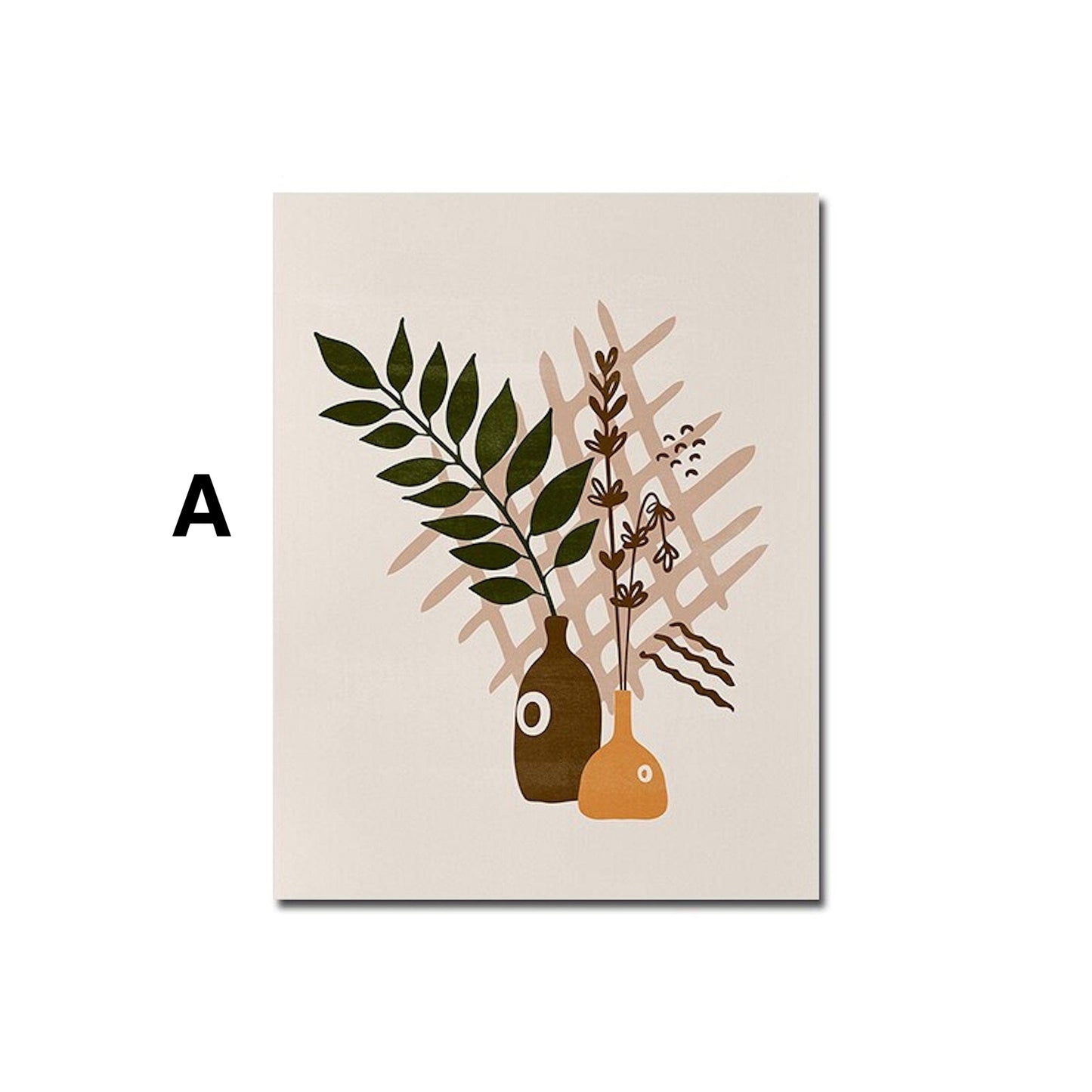 Poster Boho Abtrakt Sonne Berge und Pflanzen im Blumetopf als Deko Print ohne Rahmen