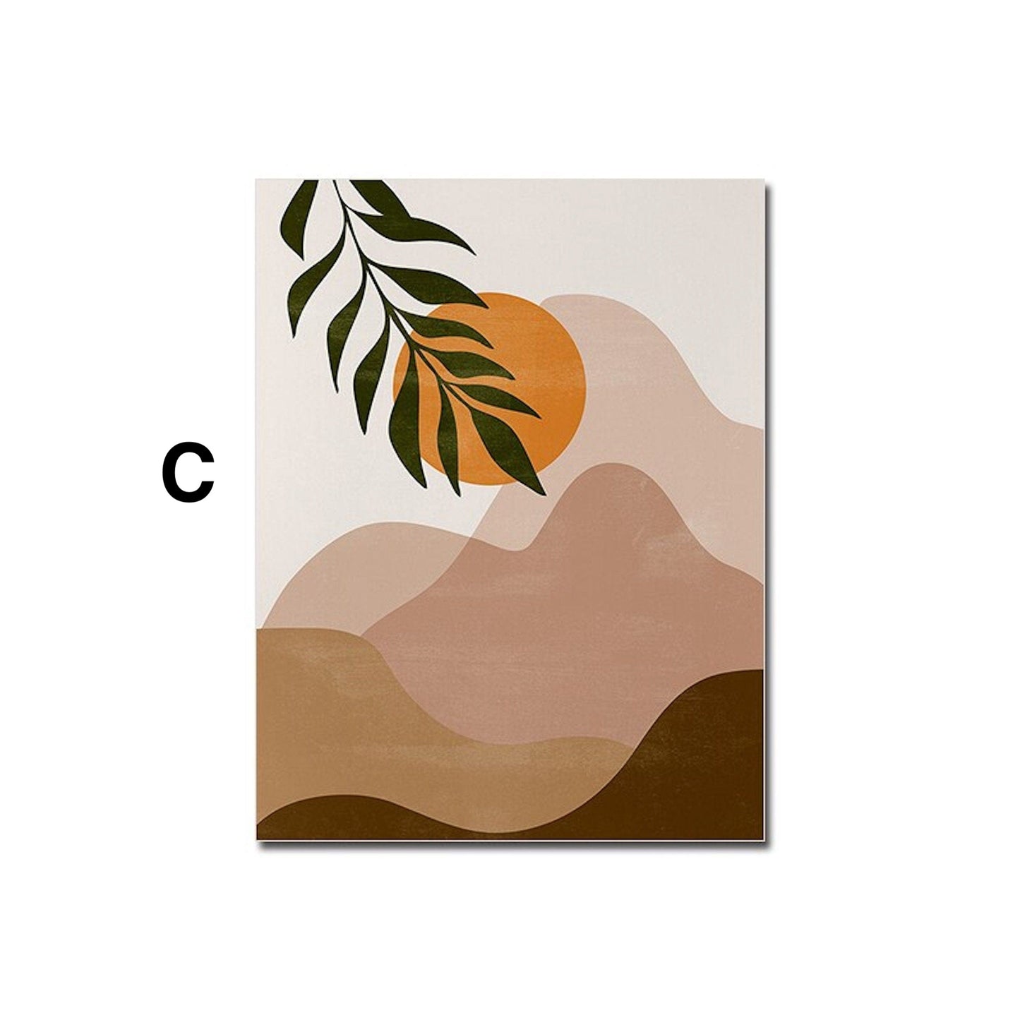 Poster Boho Abtrakt Sonne Berge und Pflanzen im Blumetopf als Deko Print ohne Rahmen