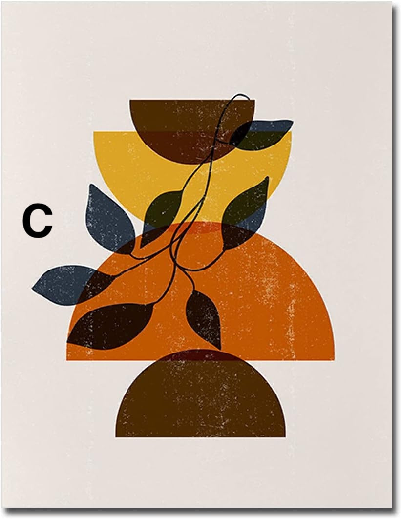 Poster Boho Abtrakt Sonne Halbkreise und Blätter mit Gelbtönen als Deko Print ohne Rahmen