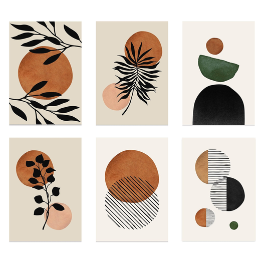 Poster boho flowers branches and abstract shapes as a decorative print without a frame