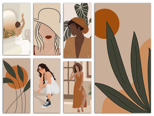 Poster Boho Frau und Blätter als Deko Print ohne Rahmen