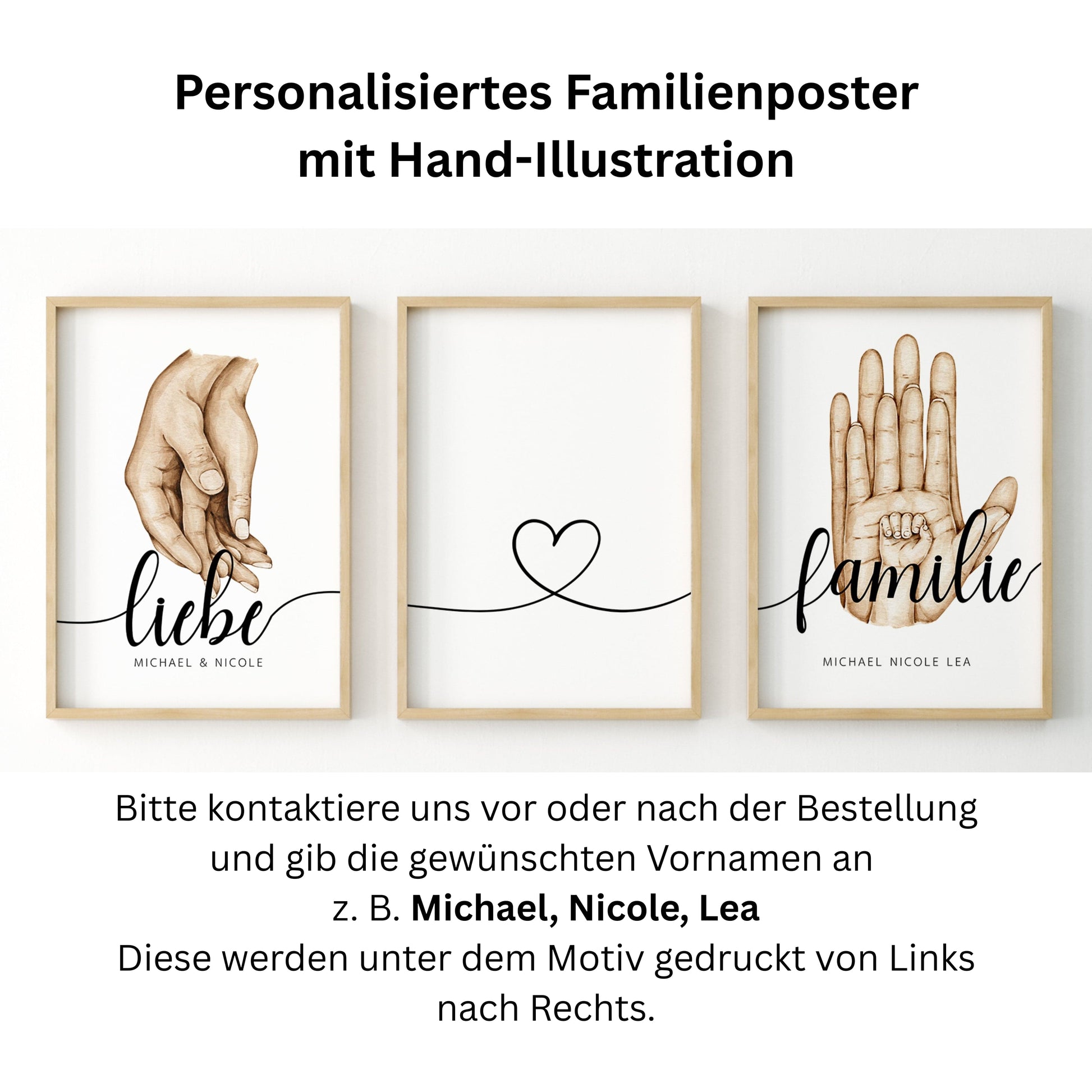 Poster Familie Personalisiert mit Händen I Familiengeschenk I Wohnzimmer & Schlafzimmer Bilder I Wand Deko I Kunstdruck I ohne Rahmen - justgoodmood