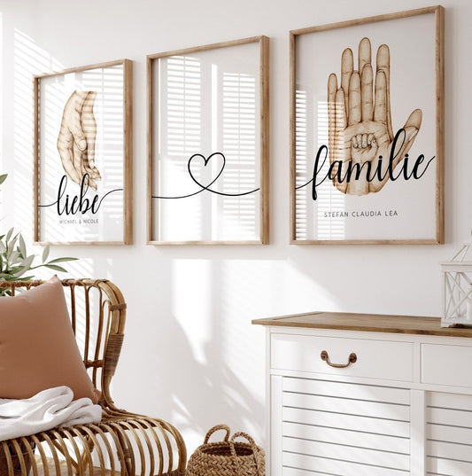 Poster Familie Personalisiert mit Händen I Familiengeschenk I Wohnzimmer & Schlafzimmer Bilder I Wand Deko I Kunstdruck I ohne Rahmen - justgoodmood