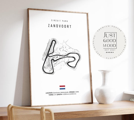Poster Formel 1 2025 Rennstrecke Zandvoort Netherlands · Geschenkidee · Großer Preis von Zandvoort · Deko Print ohne Rahmen - justgoodmood