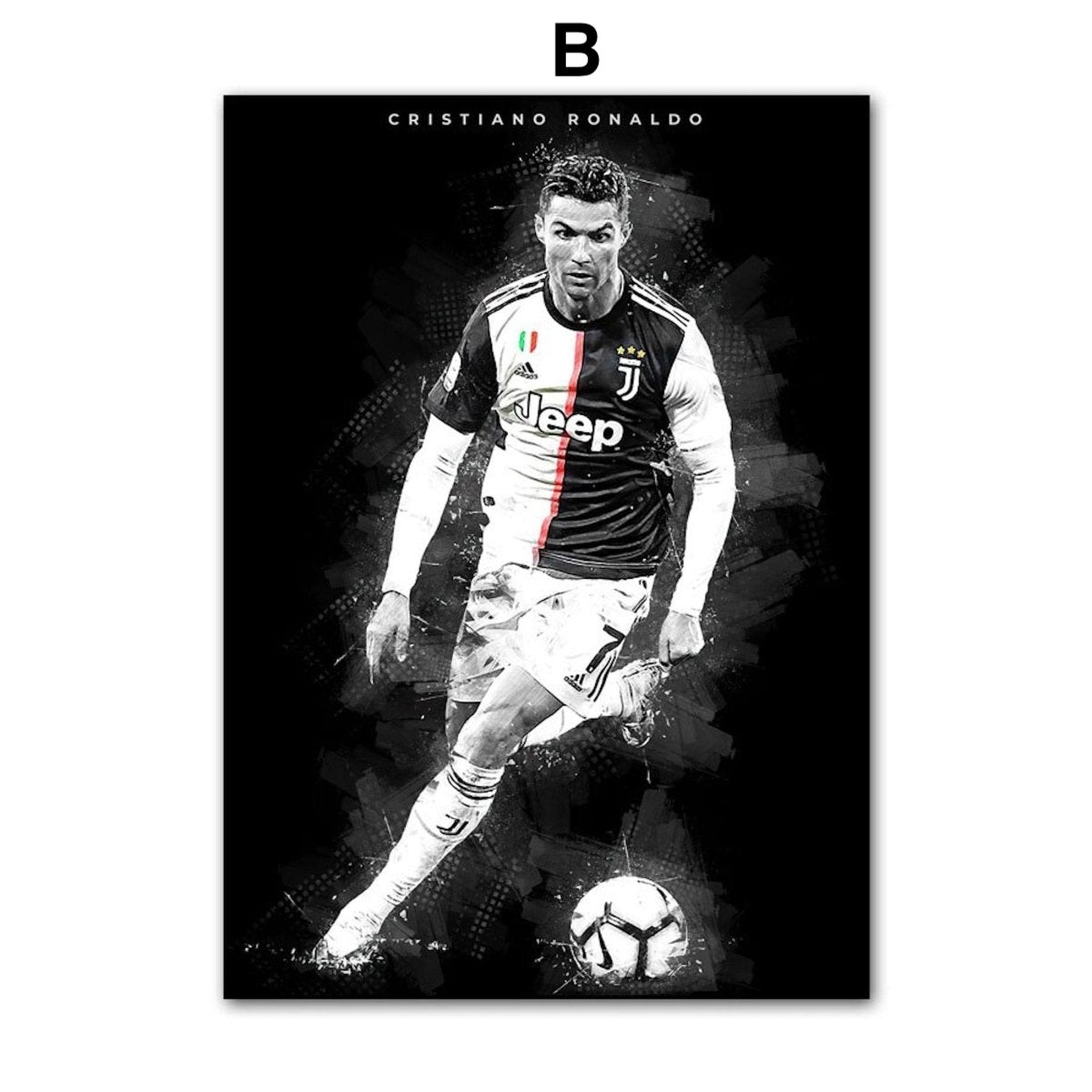 Poster Fußball Christiano Ronaldo in Schwarz Weiss Farben als Deko Print ohne Rahmen
