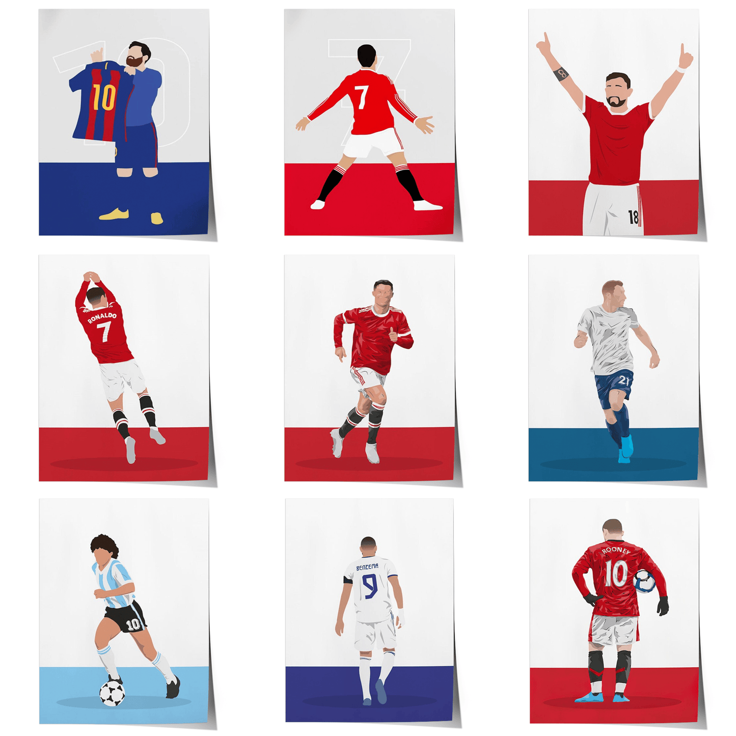Poster Fußball Messi Ronaldo Maradonna Rooney und Benzema ohne Gesicht als Deko Print ohne Rahmen - justgoodmood