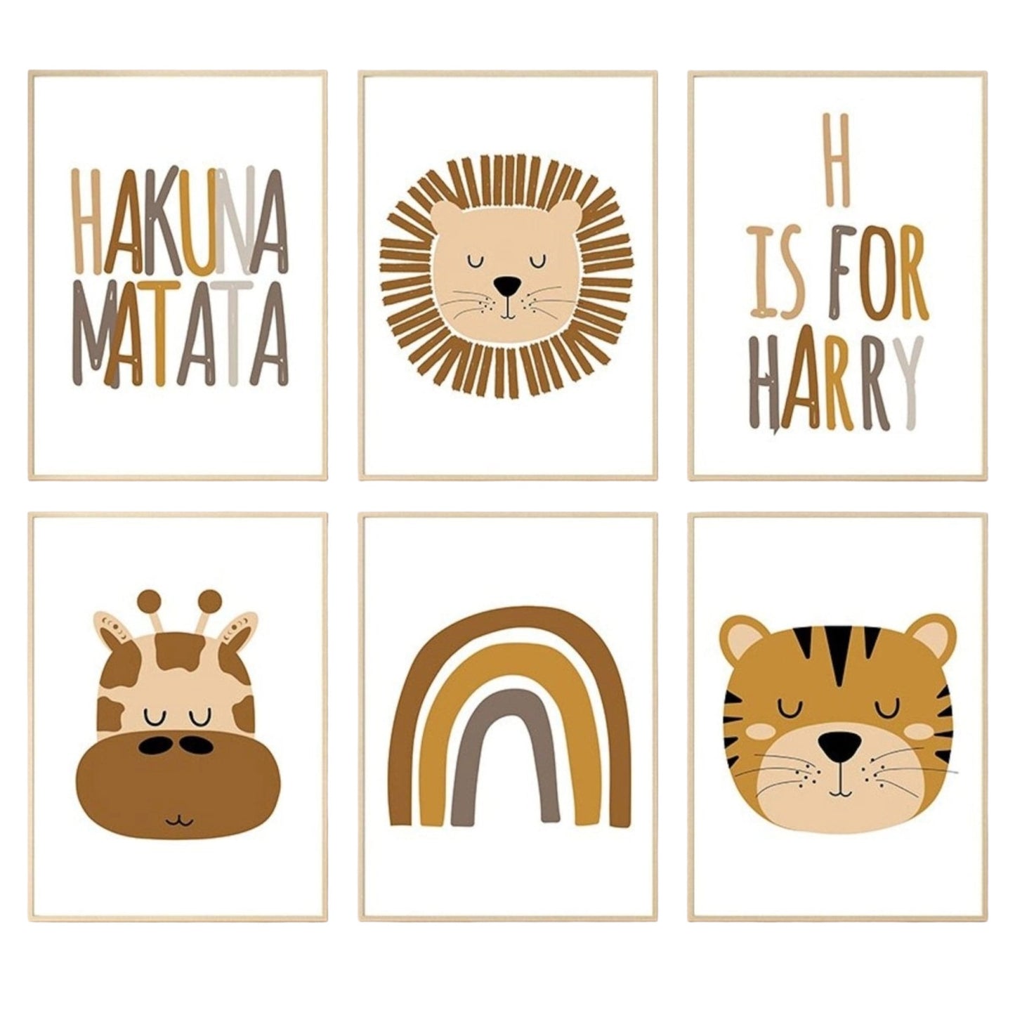 Poster children motifs with lion tiger and Hakuna Matata as a decorative print without a frame
