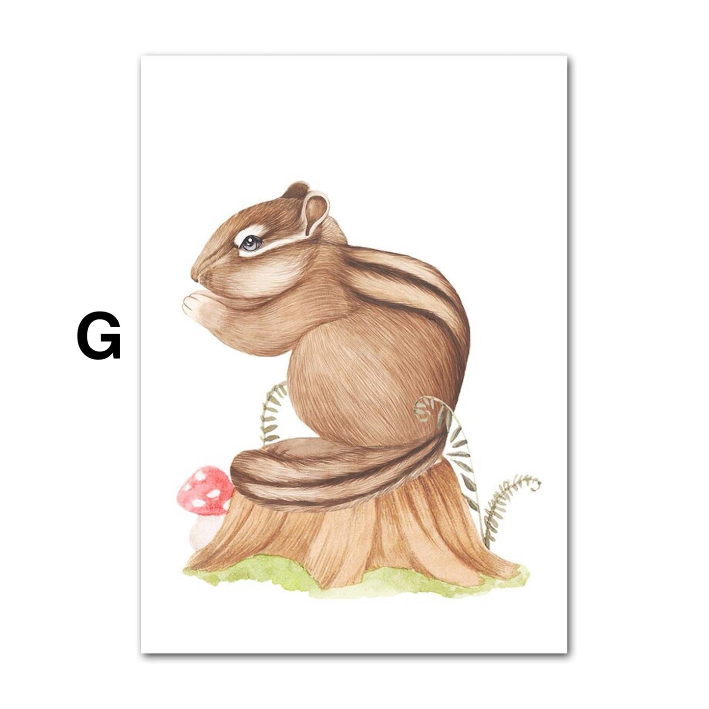 Poster Kinder süße Tiere im Boho Stil Bär Eichhörnchen Schnecke Pilzhaus und Blumen als Deko Print ohne Rahmen