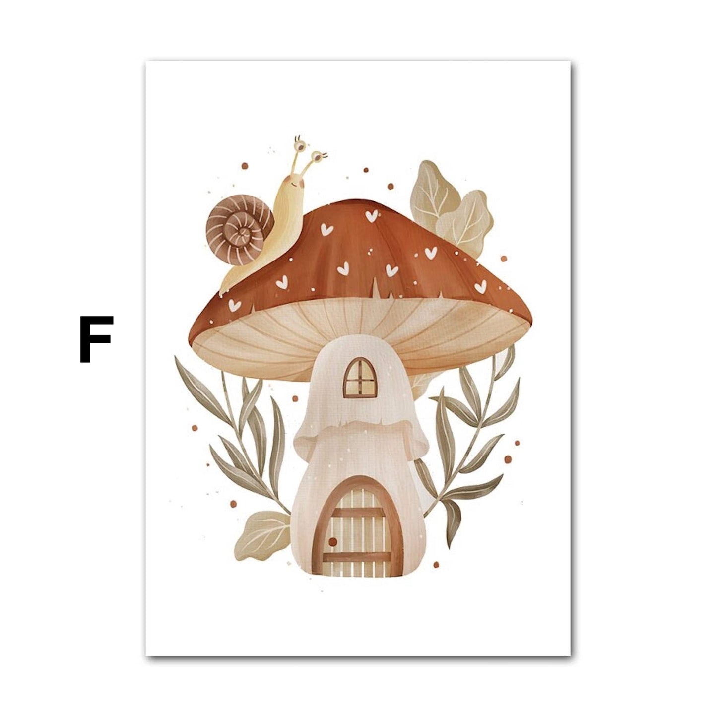 Poster Kinder süße Tiere im Boho Stil Bär Eichhörnchen Schnecke Pilzhaus und Blumen als Deko Print ohne Rahmen