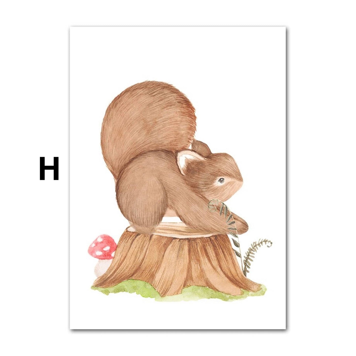 Poster Kinder süße Tiere im Boho Stil Bär Eichhörnchen Schnecke Pilzhaus und Blumen als Deko Print ohne Rahmen