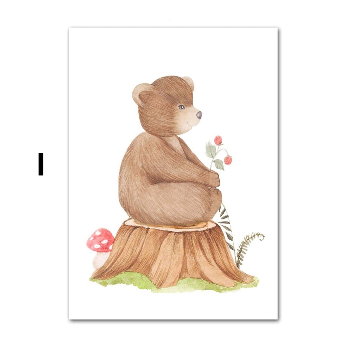 Poster Kinder süße Tiere im Boho Stil Bär Eichhörnchen Schnecke Pilzhaus und Blumen als Deko Print ohne Rahmen