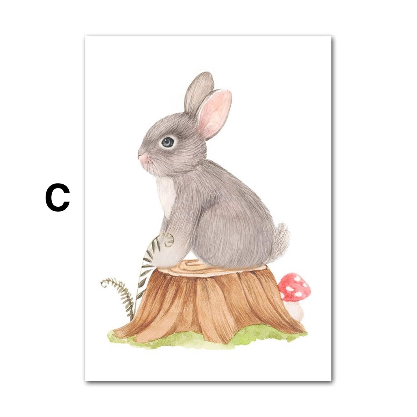 Poster Kinder süße Tiere im Boho Stil Bär Eichhörnchen Schnecke Pilzhaus und Blumen als Deko Print ohne Rahmen